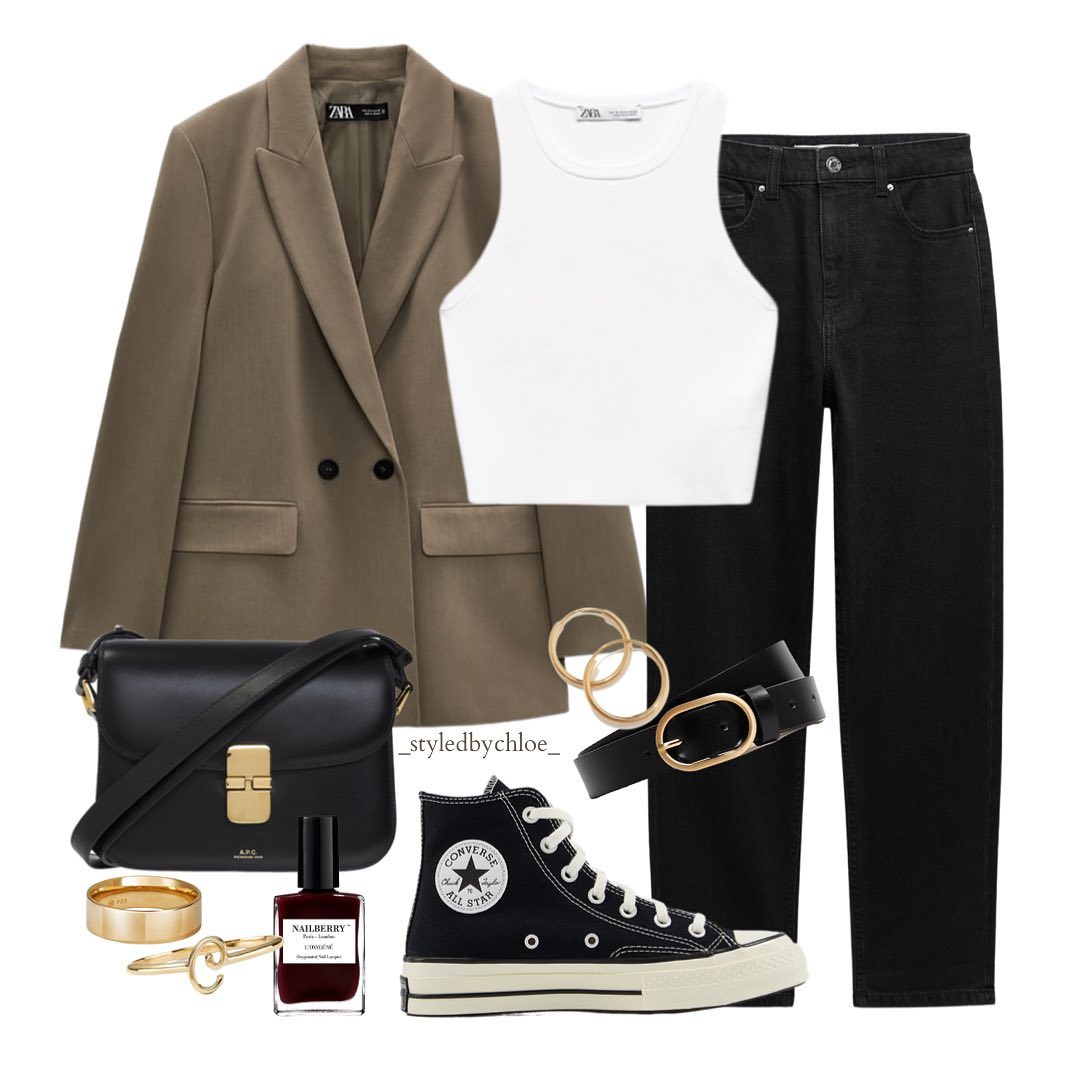 A Taupe Blazer, White Tank, and Black Denim: The Kind of Uniform That Always Works